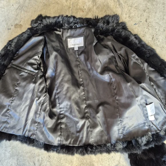 Wilsons Leather Maxima Black Real Rabbit Fur Jacket Size Large Y2K Mob Wife Coat - Picture 8 of 11